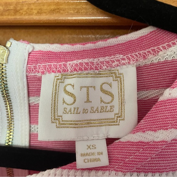 Sail to Sable Jetting to Jetties Pink Striped Knit 3/4 Sleeve Mini Dress Preppy - Picture 5 of 8
